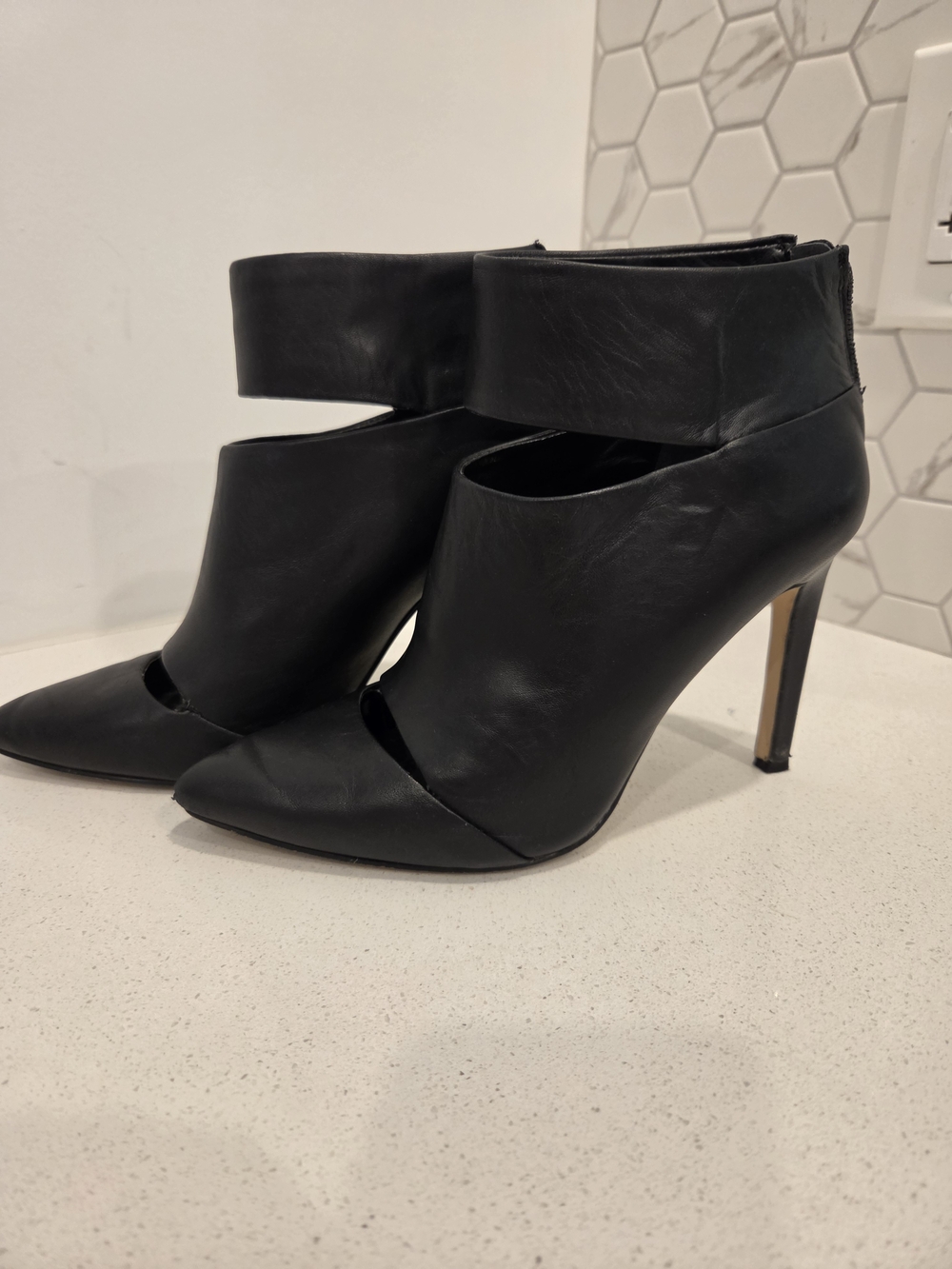 Women's Black BCBG Cutout Pointed-Toe Stiletto Booties